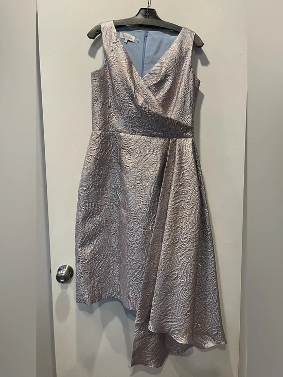 Rickie Freeman for Teri Jon Silver Metallic Brocade Cocktail Dress Size 12 EUC - Picture 3 of 9